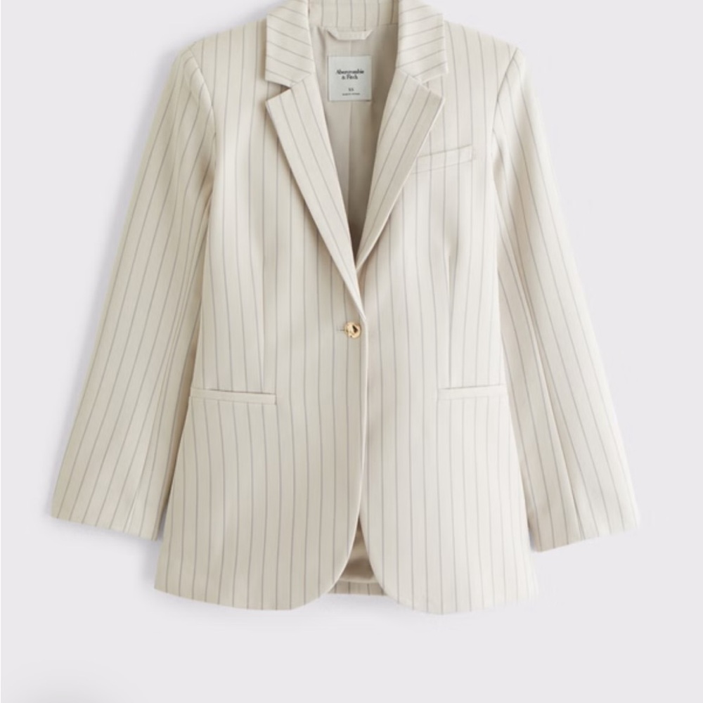 Abercrombie & Fitch Cream Pinstripe Single-Button Blazer